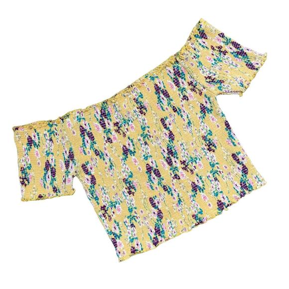 The Cove Floral Smocked Top‎ Off Shoulder Short Sleeve Yellow Large - Picture 1 of 7